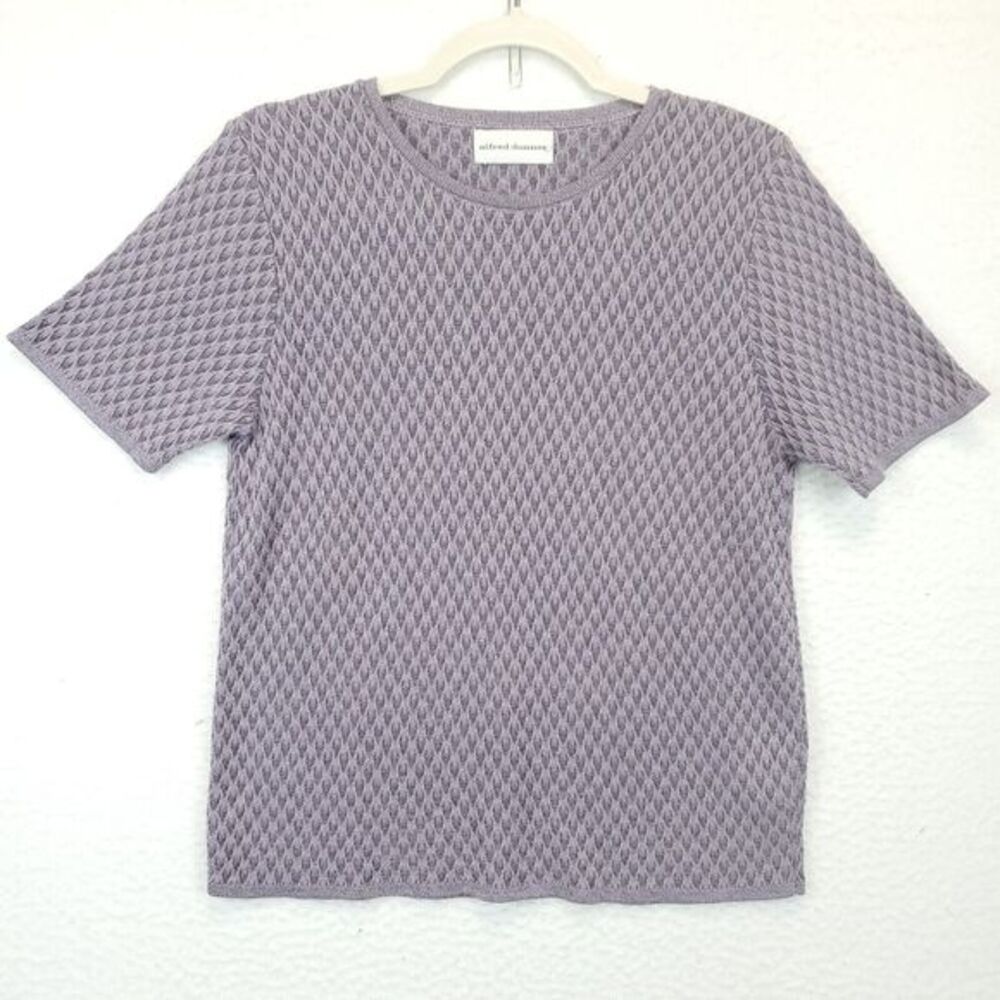 Alfred Dunner Sweater Top Lightweight Women L Textured Lilac‎ Short Sleeve Chic